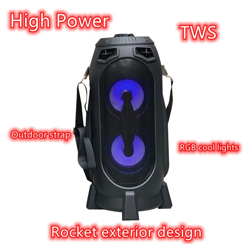 

ABS-4205 Rocket Shape Bluetooth Audio Portable High Power Portable Speaker Outdoor RGB Light Strap Subwoofer caixa de som