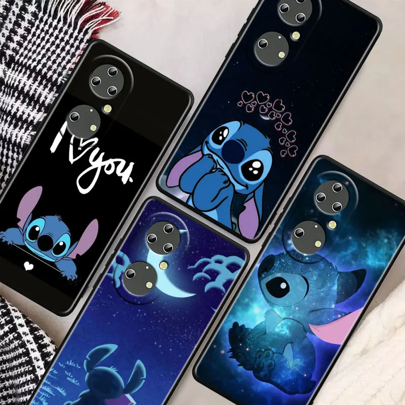 

Cartoon blue stit toy cute Soft Silicone Shockproof Black Phone Cover For Huawei P30 Pro P40 Lite P20 P50 5G P10 Plus Case