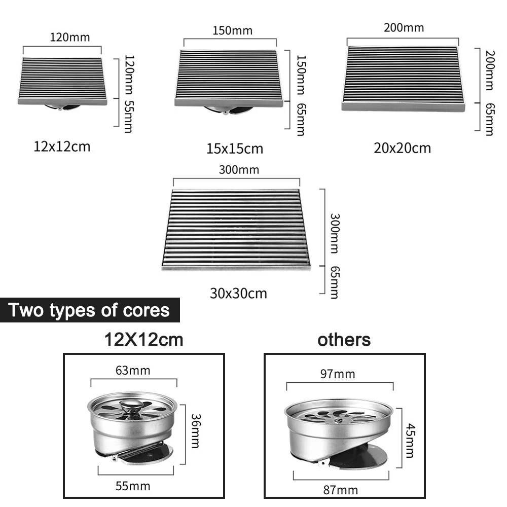 stainless steel bathroom floor drains 12152030cm square linear shower drainage anti odor kitchen accessory free global shipping