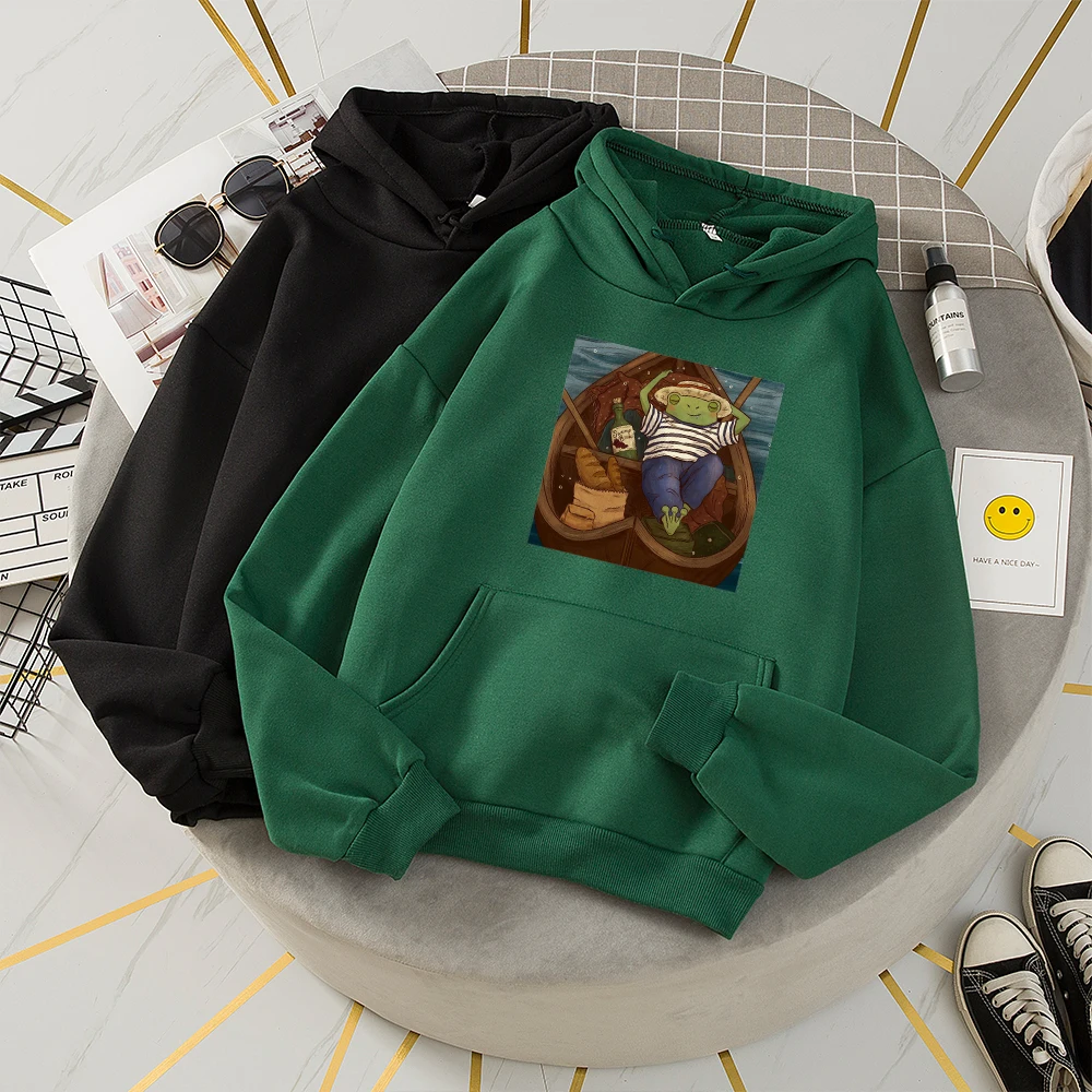 Ulzzang Frog Hooded Hoodie Harajuku Custom Sweatshirt Vintage Womens Oversize Women Sweetshirt Long Sleeve Hooded Sweatshirt