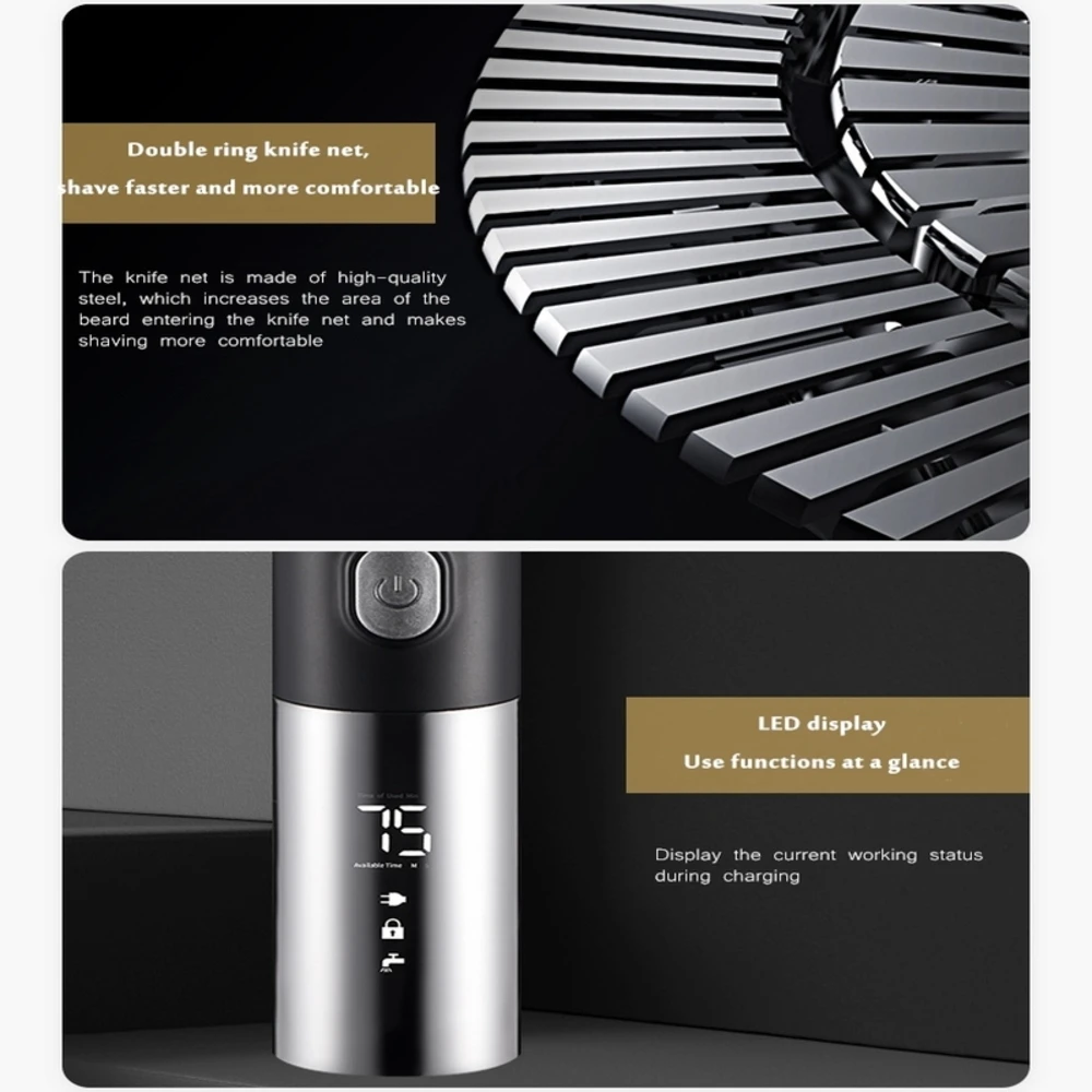

Electronic Razor Men Three Blades Shaver Haircut Head Shaver Hair Clipper Rechargeable USB 4-in-1 Grooming Kit