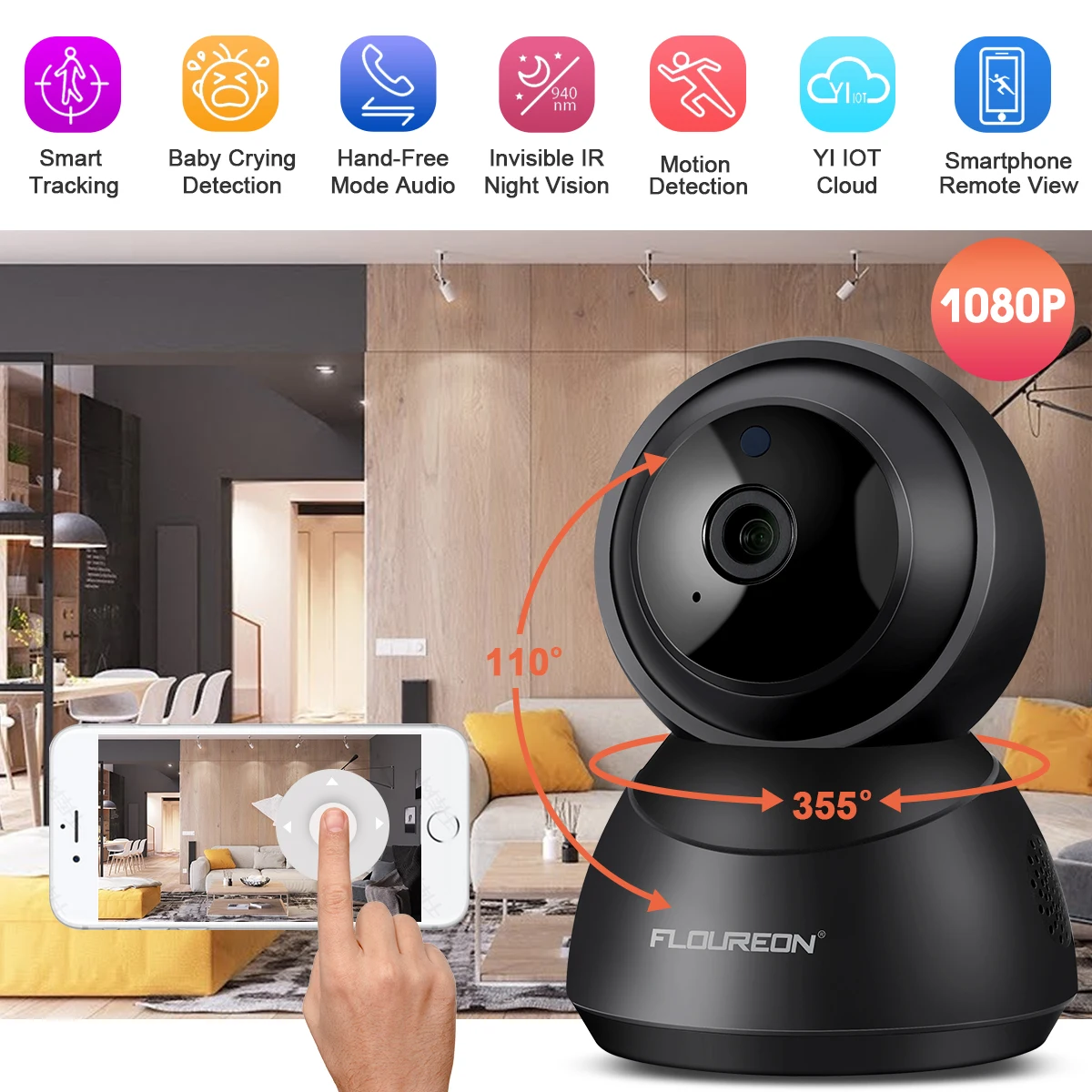 Floureon YI Cloud домашняя камера 1080P Беспроводная ip-камера система наблюдения ночного
