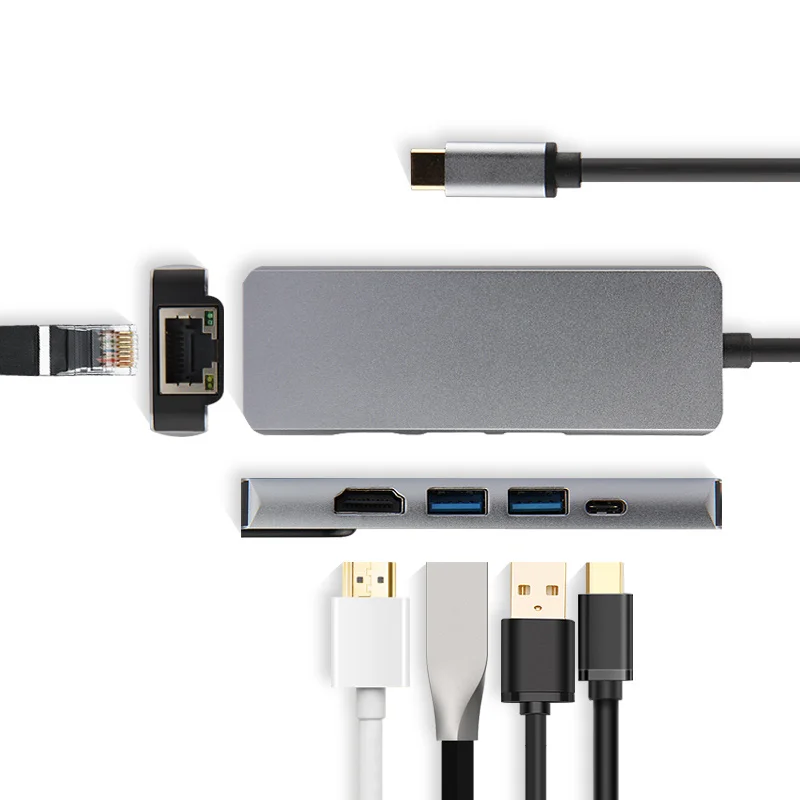 Ajiuyu USB C концентратор type-C адаптер док-станция Thunderbolt 3 мульти порт HDMI VGA USB RJ45 Gigabit Ethernet сплиттер для MateBook Pro Air
