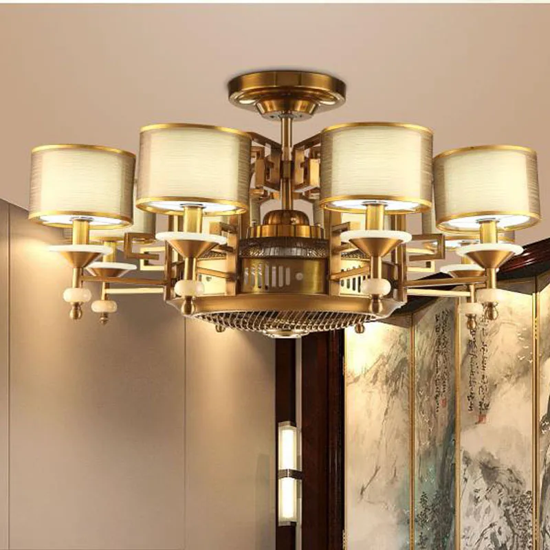 Китайский Невидимый потолочный вентилятор лампа ретро гостиная Светильник