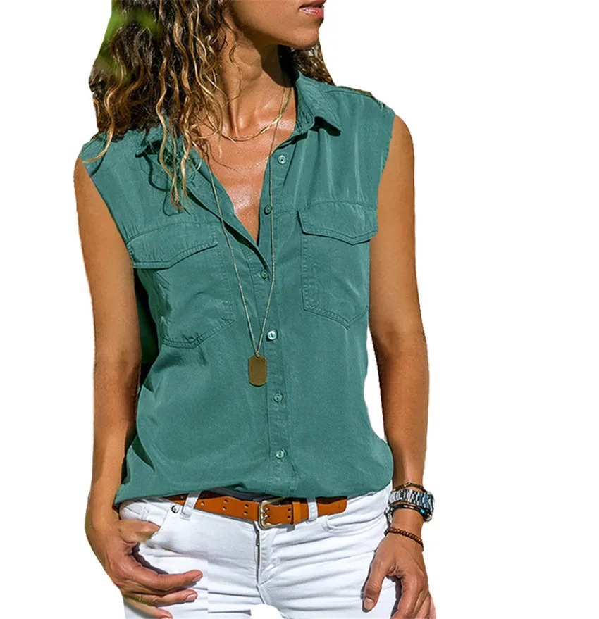 

Summer Streetwear Shirt Tanks Women Casual Square Collar Single-breasted Sleeveless Shirt Fashion Neutral Simplicity Tanks 3XL