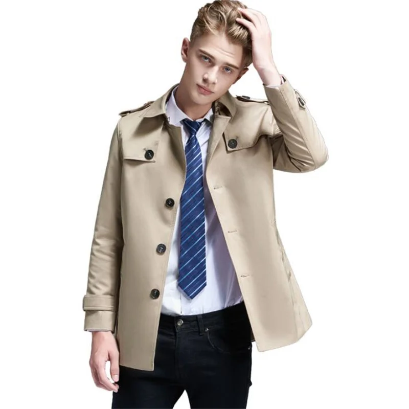 Тренчкот Мужской однобортный Модная приталенная куртка в английском стиле