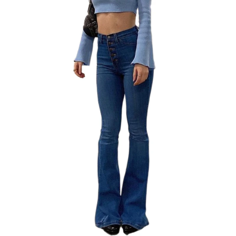 

Forefair High Waist Jeans Flare Blue Summer Outfits 2021 Denim Pants Clothes Female Bell Bottom Club Women Fashion Jeans