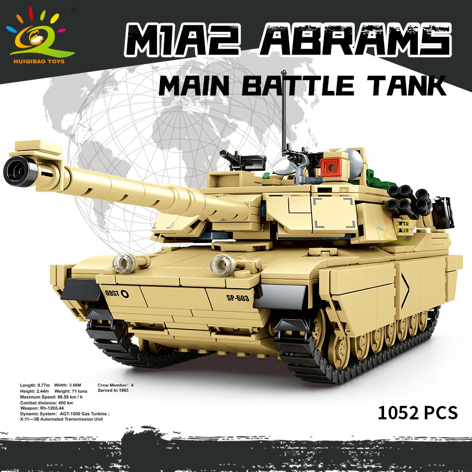 

CB TOYS 1052PCS Military M1A2 Main Battle Tank Building Block For Children Army Weapon Bricks Set with 5 Soldier Kids Gift