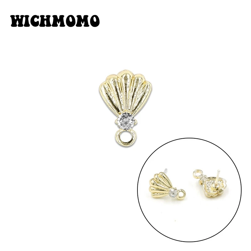 

2021 New 13*10mm 10pcs Zinc Alloy Shell Inlay Glass Crystal Earring Base Connectors Linkers for DIY Earring Jewelry Accessories