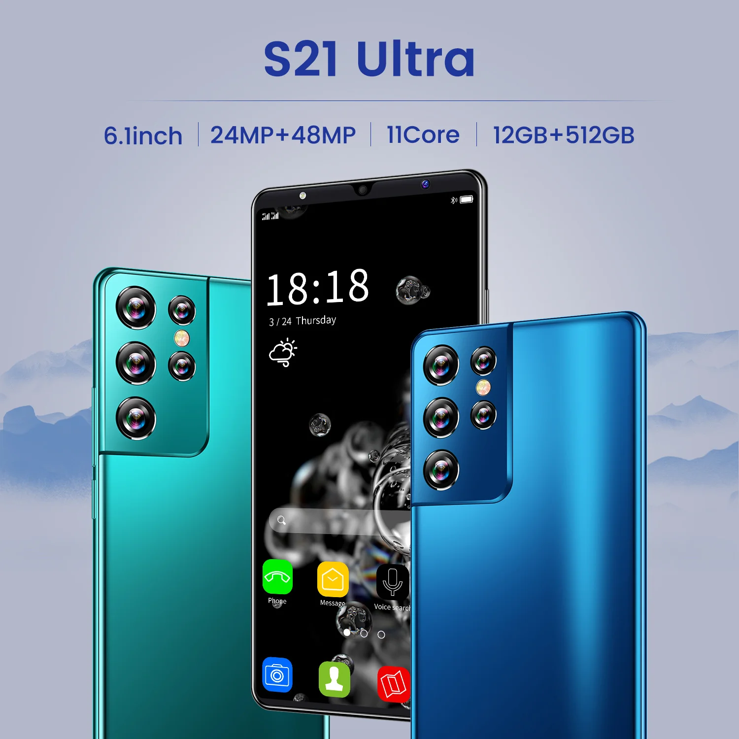 

2021 Hot Sell Global Version S21 Ultra 6.1Inch Smartphone 5000mAh Android 11 12+512GB 24+48MP Face Unlock 4G LTE 5G Mobilephone