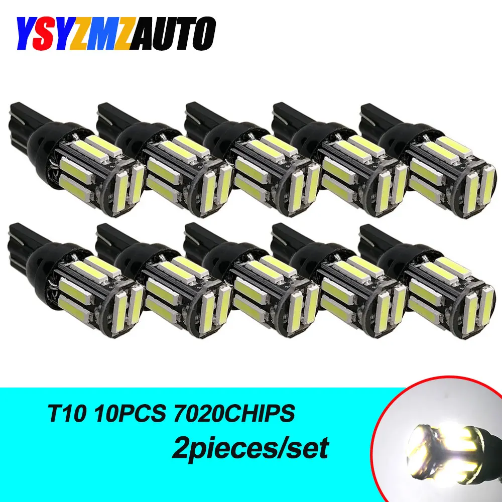 10 шт. W5W T10 светодиодный автоматический Клин лампочки 10SMD 7020 дневные ходовые огни
