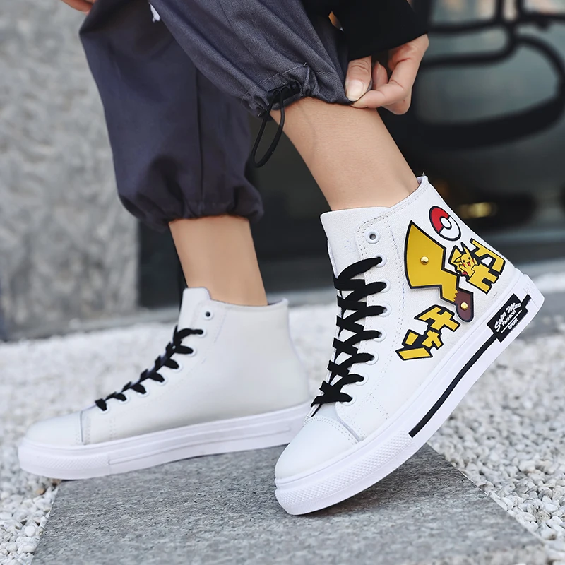 

Trend Couple Black Anime Shoes High White Cartoon Sneakers Men Hip hop Canvas Sneakers Men Casual Shoes Espadrilles for Women