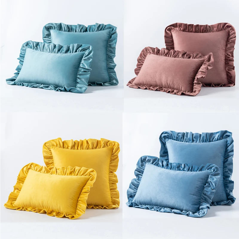 

Frilled Plush Pillowcase Velvet Sofa Cushion Cover Pure Color Pillow Cover Home Decoration Housse De Coussin 45x45/30x50/50x50cm