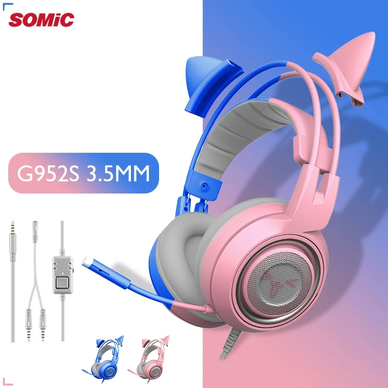 наушники проводные SOMIC G951S Pink Cat Наушники 3.5 мм Бас с шумоподавлением HiFi Проводная