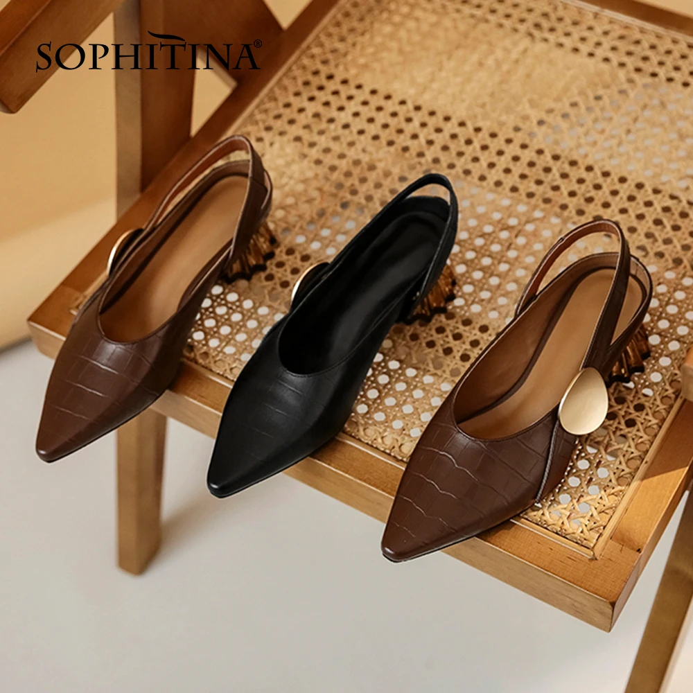 SOPHITINA/женские туфли-лодочки Особый каблук Металлический острый носок Слинбэки
