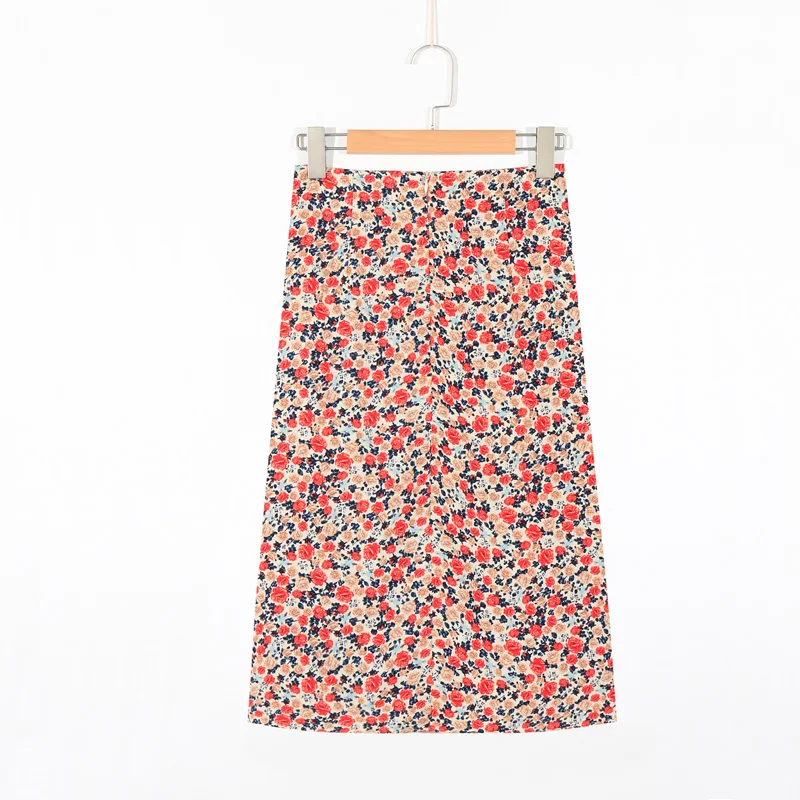 

Summer women's skirt casual flower print pleated design skirt