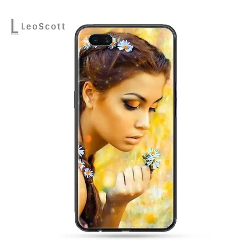 

Yellow Flower Girl Purple Phone Case For OPPO F 1S 7 9 K1 A77 F3 RENO F11 A5 A9 2020 A73S R15 REALME PRO Cover Funda Shell
