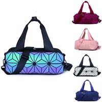geometric holographic unisex sports duffel traveling bag top handel luminous urban bag