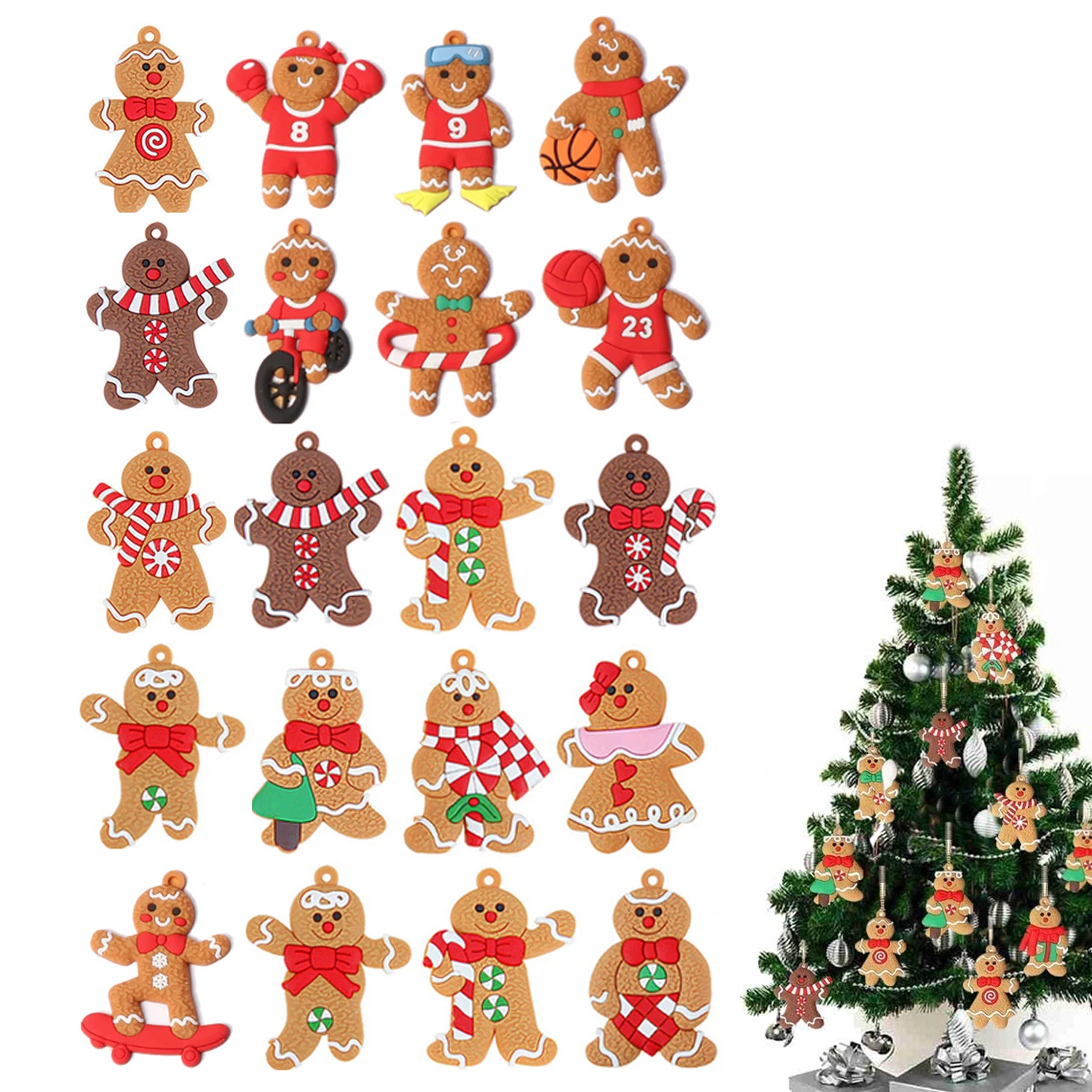 

12Pcs Gingerbread Man Christmas Tree Hanging Drop Ornaments for Xmas Pendant New Years 2022 Holiday Navidad Decorations