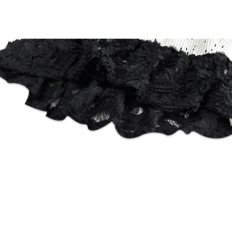 

Irregular Patchwork Lace Blouses Or Tops Dot Print Ruched Bownot Design Vintage Chic Shirts Ladies Elegant Streetwear Ins Blusas