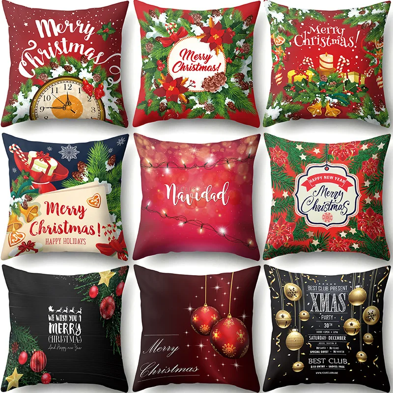 

Christmas Elements Digital Printing Cushion Covers Pillowcase Garland Bell Linen Sofa Car Cushion Cover Party Home Decor