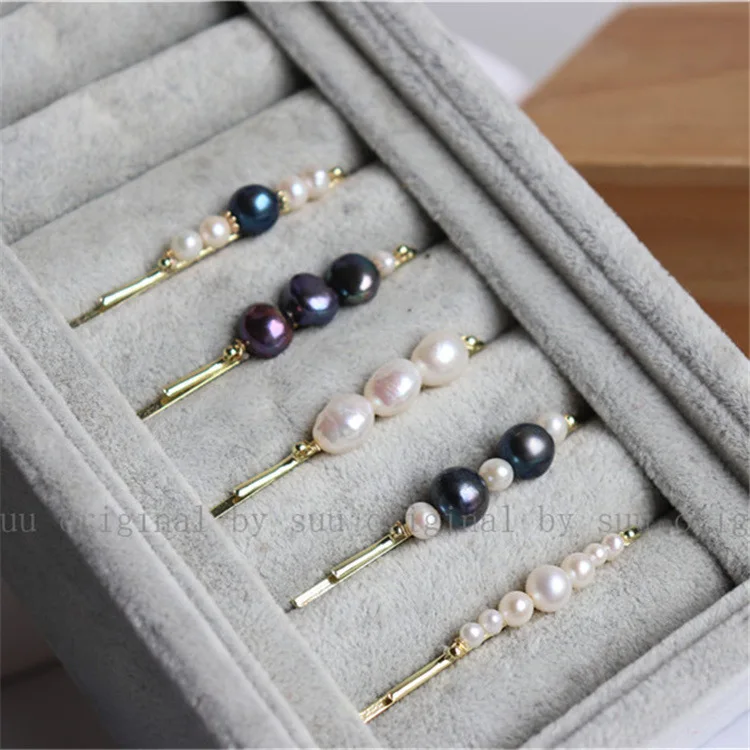 

Tiara Hair Accessories for Women Hairpins Black Natural Freshwater Pearl High Quality Jewelry Hand Made Irregular Christmas Gift