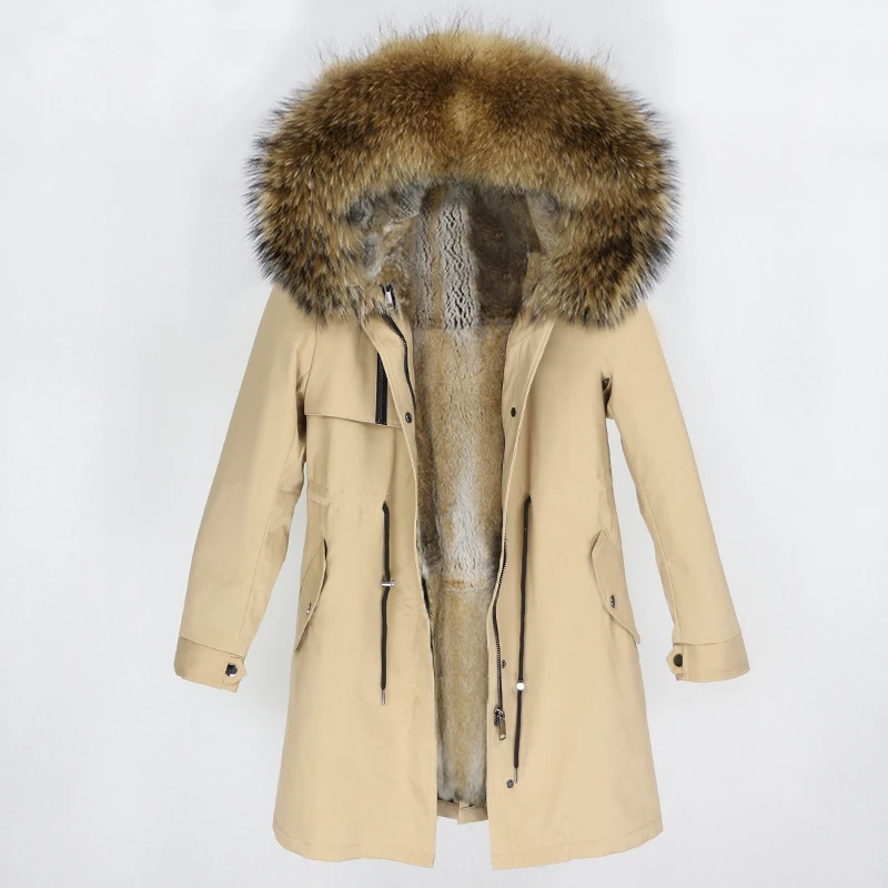 beige natural 2 OFTBUY натуральный Лисий мех воротник парка с капюшоном зимняя куртка женская натуральный кроличий мех внутри Толстая теплая верхняя одежда Уличная Роскошная - Цвет: beige natural 2