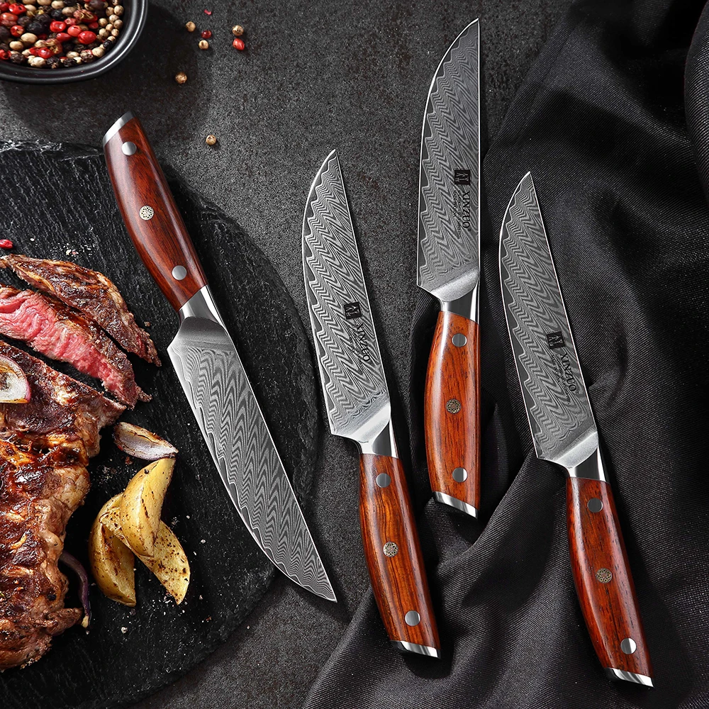 

XINZUO 5" inch Dinner Steak Knife with Rosewood Handle High Quality Damascus Steel New Arrival Steak Fruit Cutlery Cooking Knife