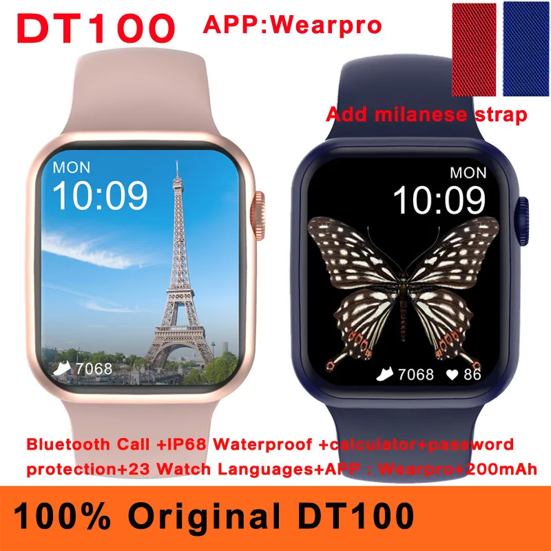 Оригинальные Смарт-часы DT100 для женщин и мужчин Bluetooth калькулятор вызовов защита