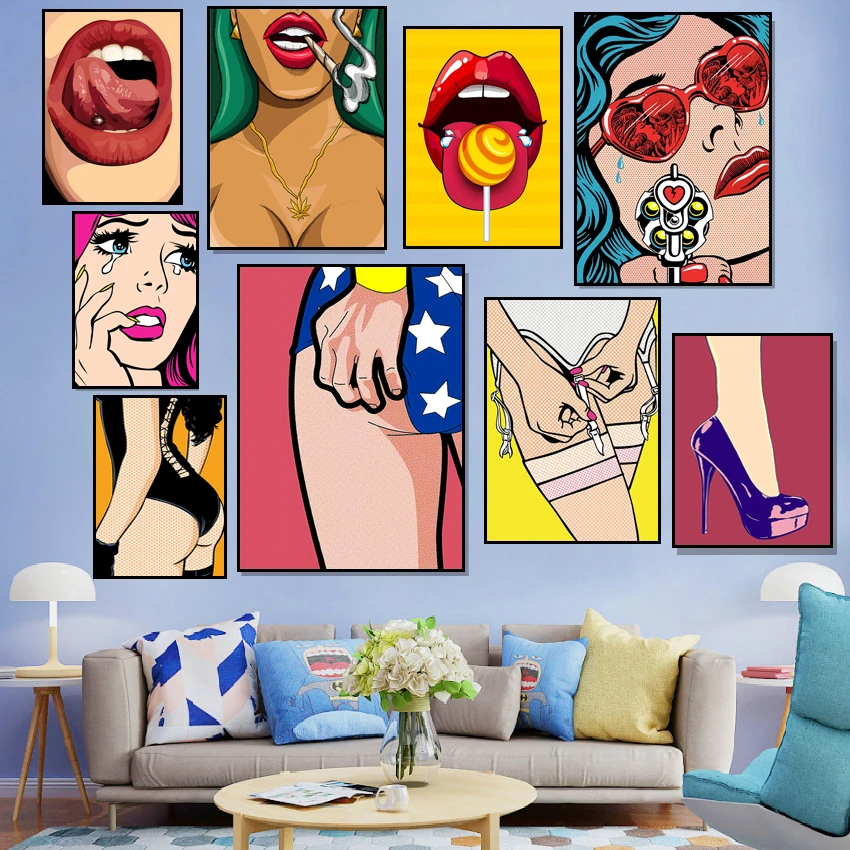 Современная сексуальная женская обувь с красными губами плакаты в скандинавском