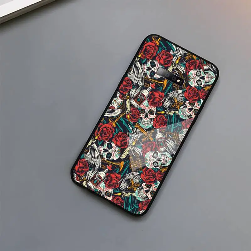 

Bat Skeleton Halloween pattern Phone Case Tempered glass For Samsung S6 S7 edge S8 S9 S10 e plus note8 9 10 pro