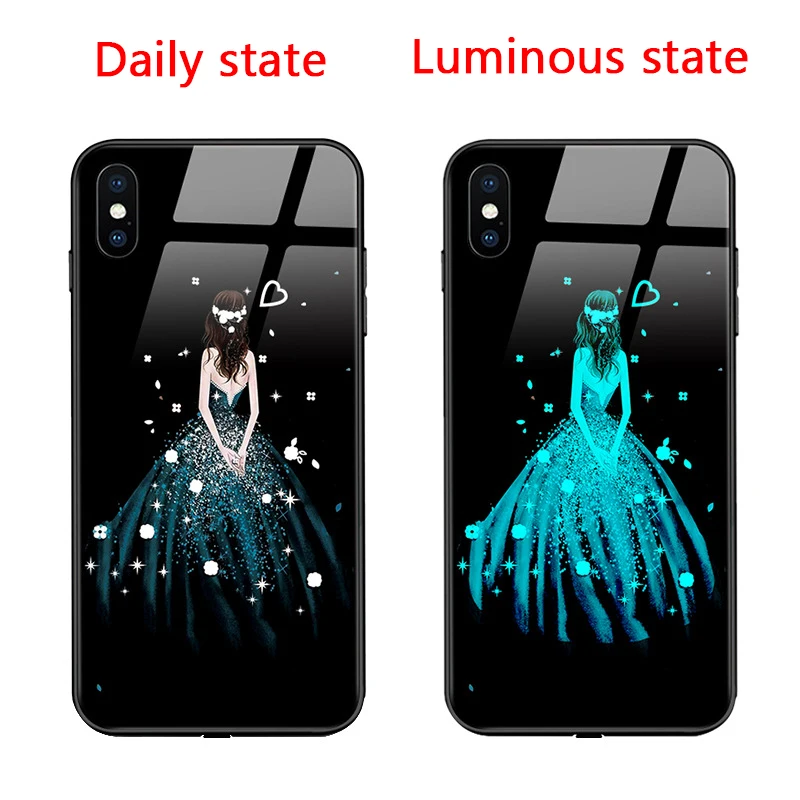 

Luminous Mobile Phone Case For iPhone11 12 Pro Max Mini Red Voice Control Call Seven-color Splash Screen Lady Mobile Phone Case