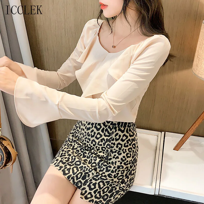 

2021 Spring Fall New Fashion Vintage Ruffled V-Neck Long-Sleeved Shirt Female Korean One-Piece Ladies Chiffon Pullover Shirt Top