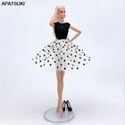 Черное платье в горошек, кукольная одежда для куклы Барби, наряды, кружевные платья-пачки без рукавов для 16 кукол, одежда, игрушки для детей