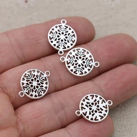 30pcs silver plated round snowflake charm connector for jewelry making bracelet findings accessories diy craft