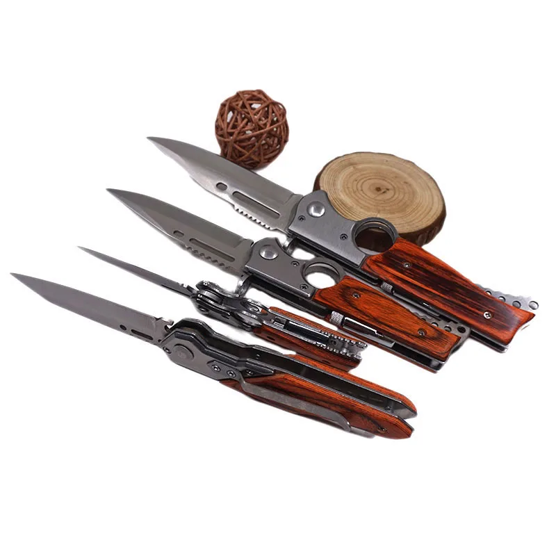 Складной нож для охоты выживания лезвие из нержавеющей стали деревянная ручка