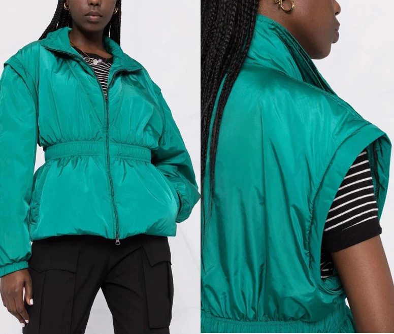 

2021 Autumn Winter New Fashion Classic Brand Luxury Casual Waist Removable Sleeve Fashionable Green Cotton Coat Women I1