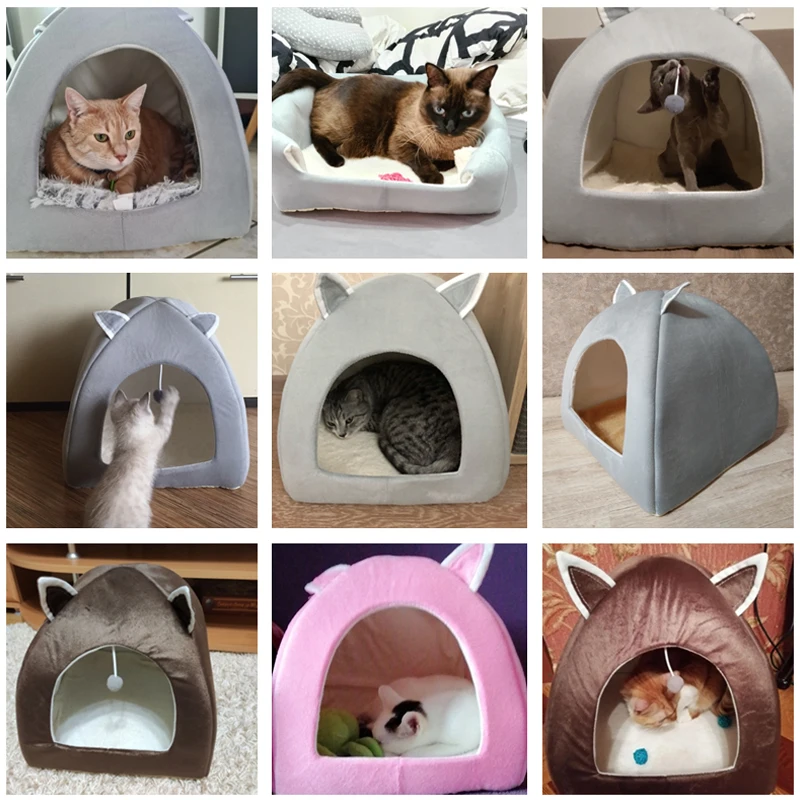 Кошка Палатка-гнездо зимний Кровать Складная Крытый кошки щенка Mascotas Casa пещера