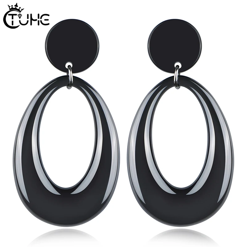 Женские керамические серьги в стиле панк большие черные оверсайз с