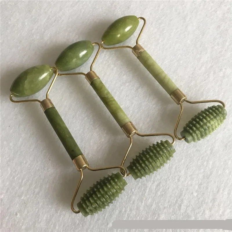 Роликовый массажер для лица натуральный камень нефрит лицевой двойной головы