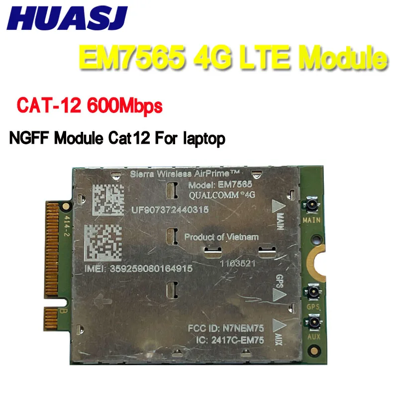 Huasj Sierra Em7565 Módulo sem Fio 4g Lte Módulo Ngff Cat12 600mbps para Laptop
