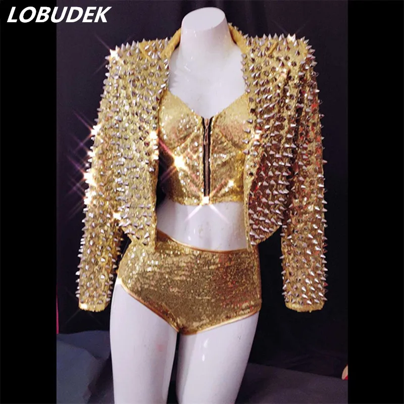 Женский костюм для танца комплект из 3 предметов с золотистыми блестками и