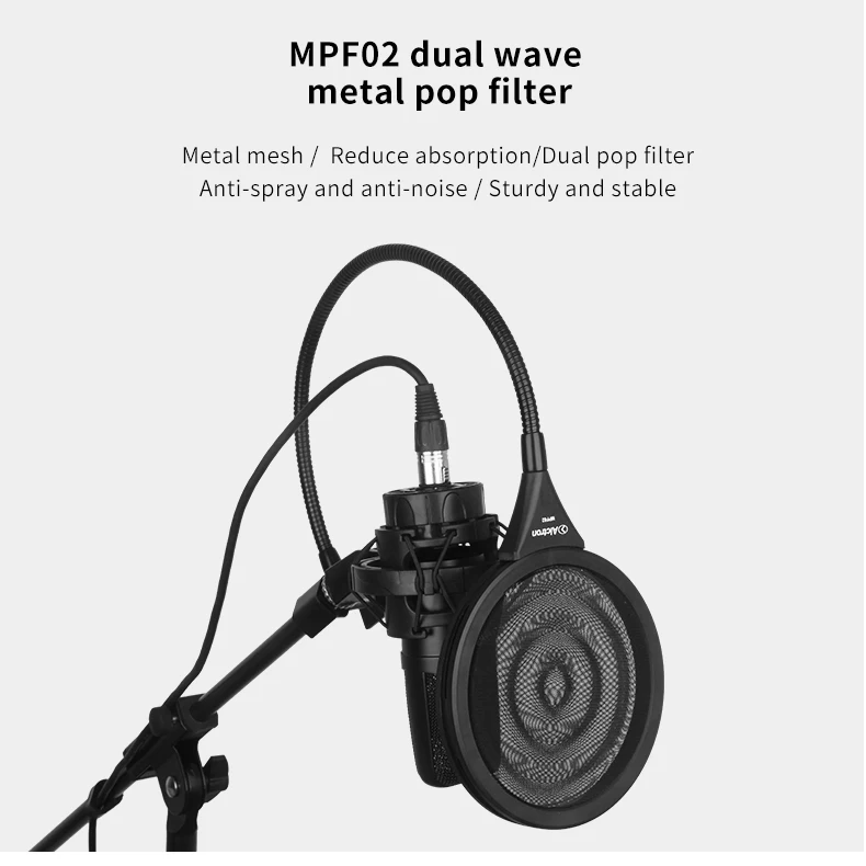 

Alctron MPF02 Pop Filter Filter Home Recording Studio Recording Stage Performance Stainless Mesh Filter WITH Flexile Gooseneck