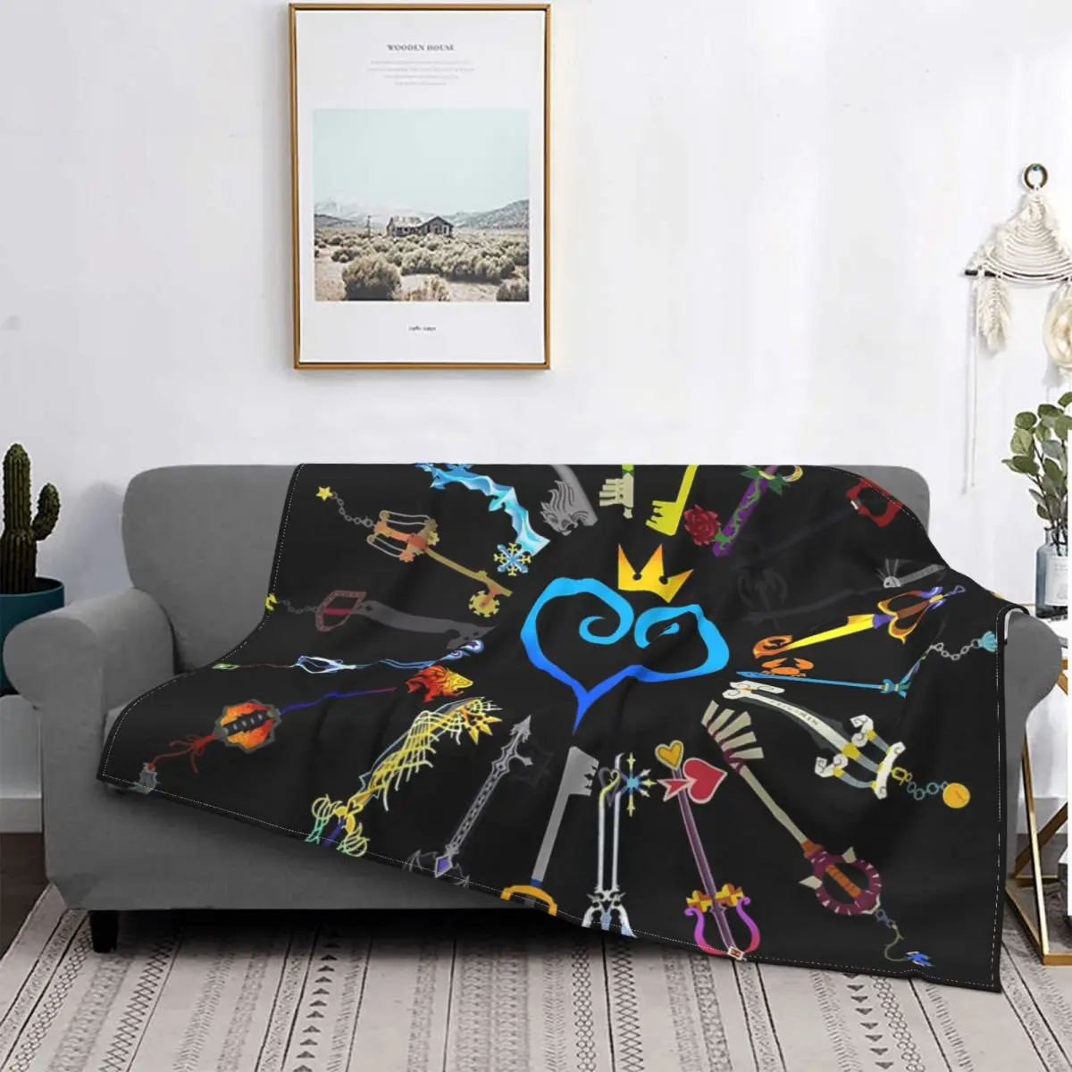 

Kingdom Hearts-Manta con diseño de llaveros para cama, manta a cuadros para sofá, toalla de playa de lujo