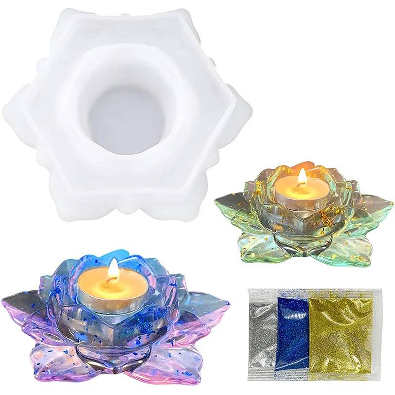 Molde de resina epoxi de cristal para manualidades, adornos de almacenamiento, soporte de vela de hoja de loto, molde de silicona