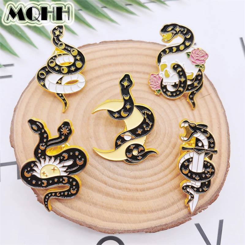 Креативные Мультяшные животные змея золотые эмалевые булавки Солнце Луна Скелет