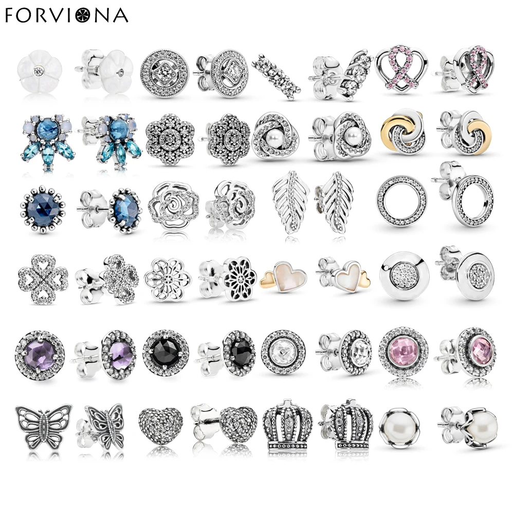 

FORVIONA S925 Sterling Silver Butterfly Crown Clover Pearl Love Pattern Earrings Fashion Temperament For Women Ear Studs