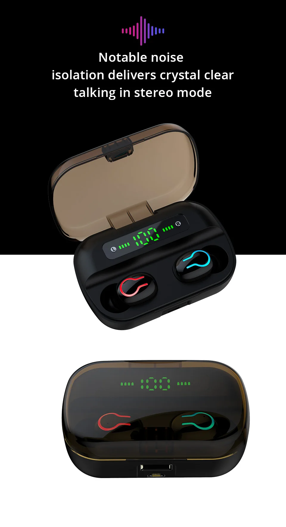 TWS-наушники Q82 с светодиодный фоном и светодиодным дисплеем | Электроника