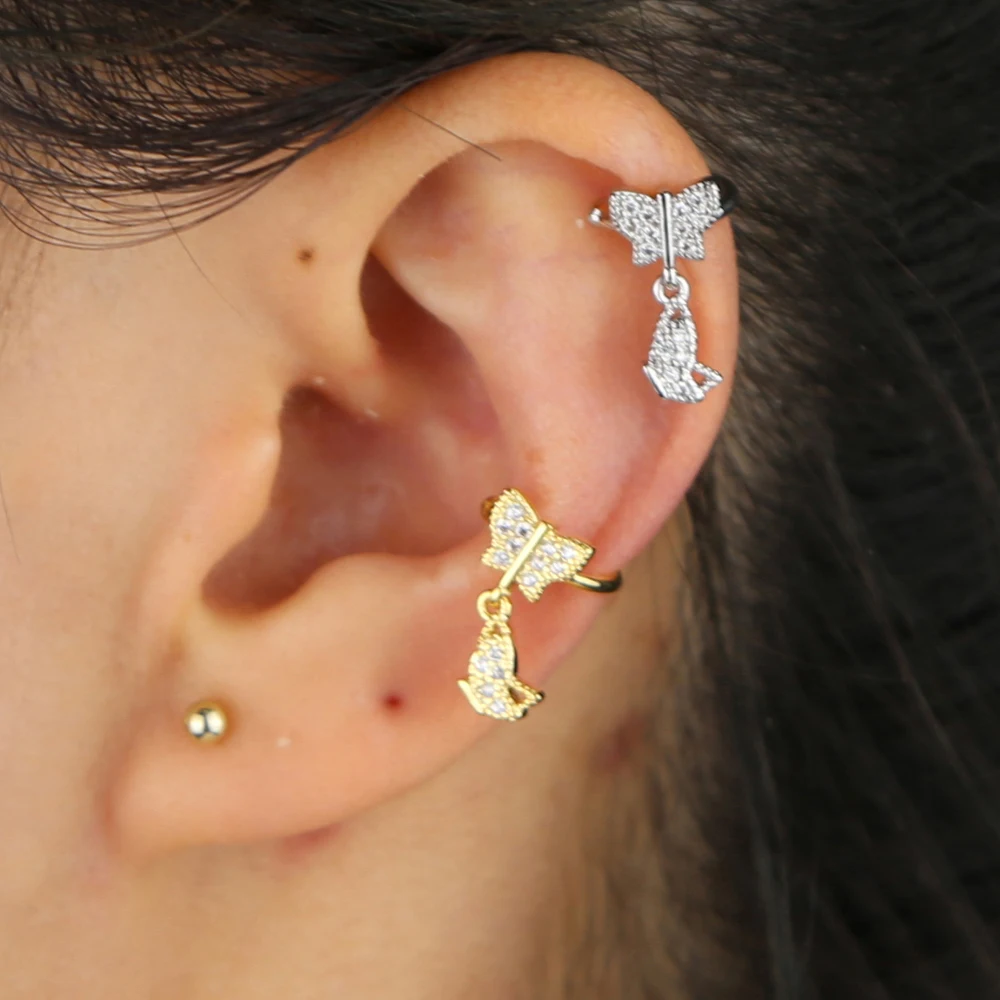 Мини серьги манжеты с серебристым золотым покрытием для женщин девушек бабочек