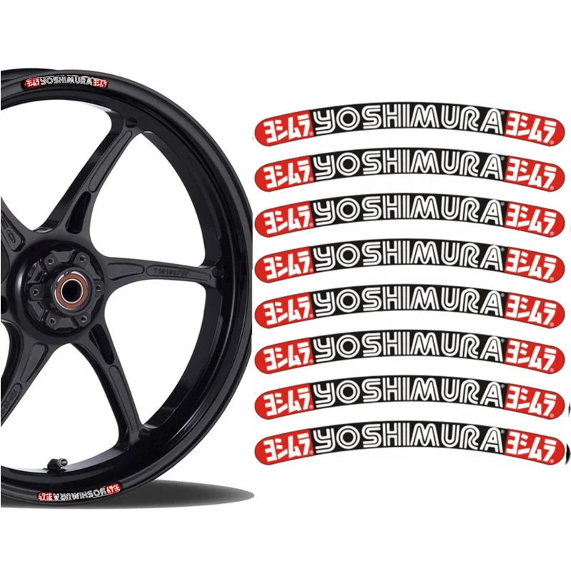 8Pcs/Lot Yoshimura 3D Gel Stickers Motorcycle Wheel Hub Rim Strip Decal Car Sticker For 16 17 18 21 inch Wheel